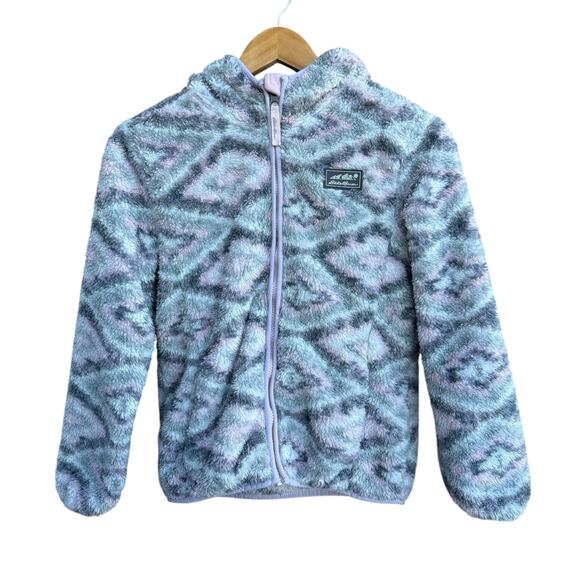 Eddie Bauer Girls Pink Gray Plush Fleece Front Zip Hooded Jacket Size M (10/12) - Picture 1 of 6